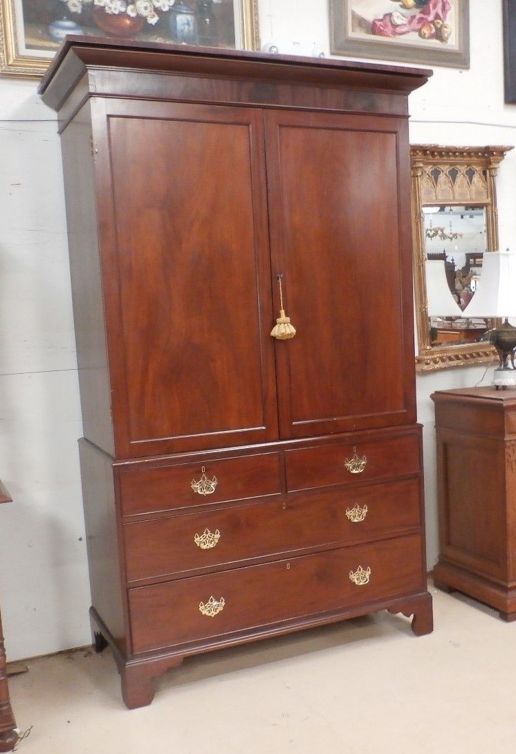 Antique English Linen Press Mahogany early 1800's