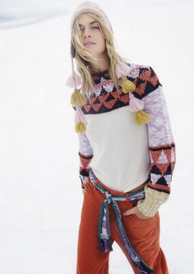 Free People Swit The Small Stuff Свитер со смешанным принтом Пуловер вязки цвета слоновой кости S NWT