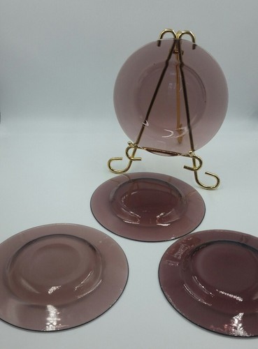 AMETHYST GLASS Salad or Dessert Plates - 8in  Set of 4 Antique