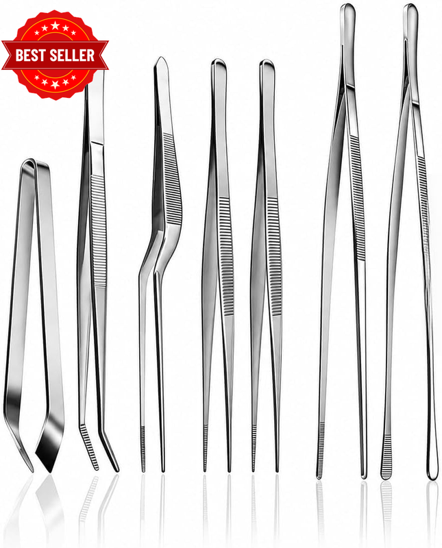 Food Tweezers Set 7-Piece Stainless Steel Chef Tongs for Cooking Plating