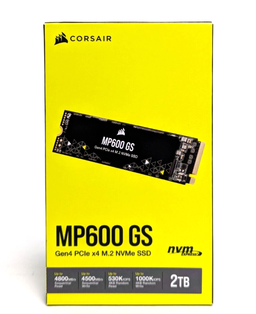 Corsair MP600 GS 2TB PCIe 4.0 (Gen 4) x4 NVMe M.2 SSD nvm/Express Black Corsair MP600 GS 2TB PCIe 4.0 (Gen 4) x4 NVMe M.2 SSD nvm/Express Black
