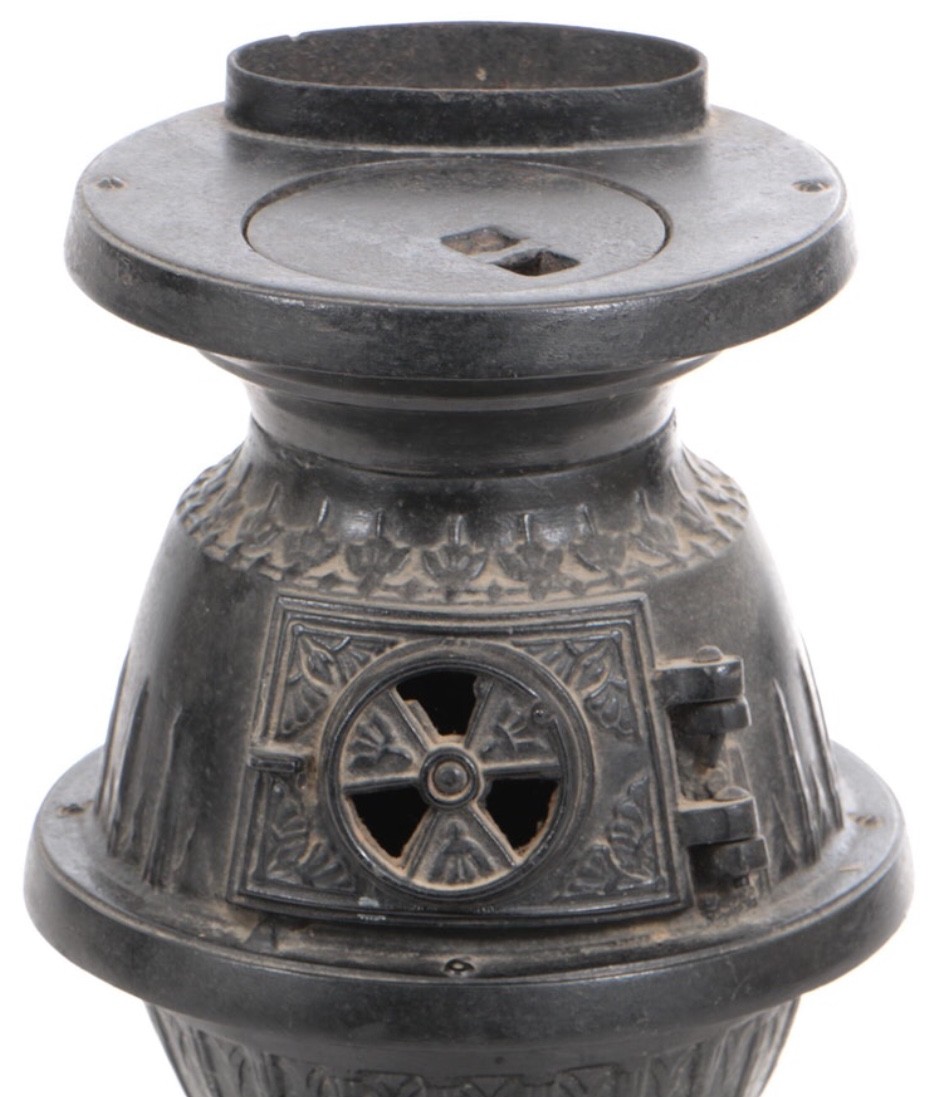 RARE ANTIQUE GEDE CAST IRON POT BELLY STOVE SALESMANS SAMPLE 22” TALL
