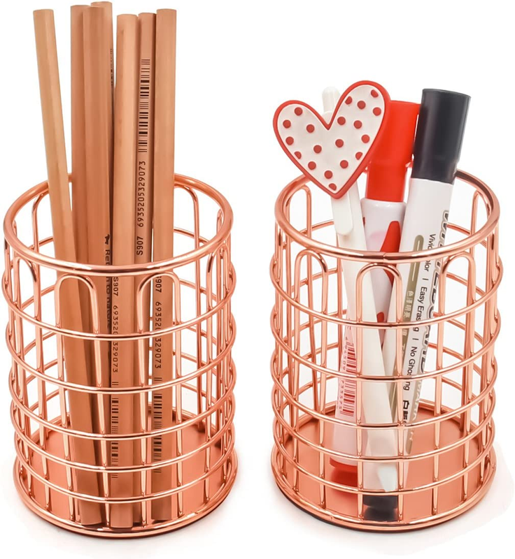 Superbpag Wire Metal Desktop Pencil Holder, Set of 2, Rose Gold