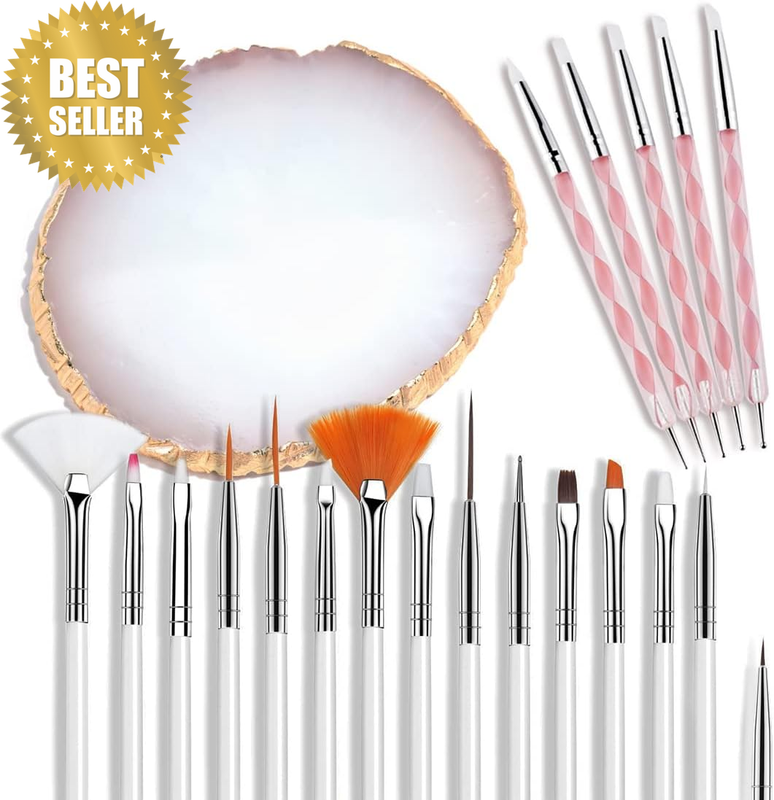 Nail Art Design Tools - 15Pcs Painting Brushes Set with 5Pcs 2-Way Dotting Pens