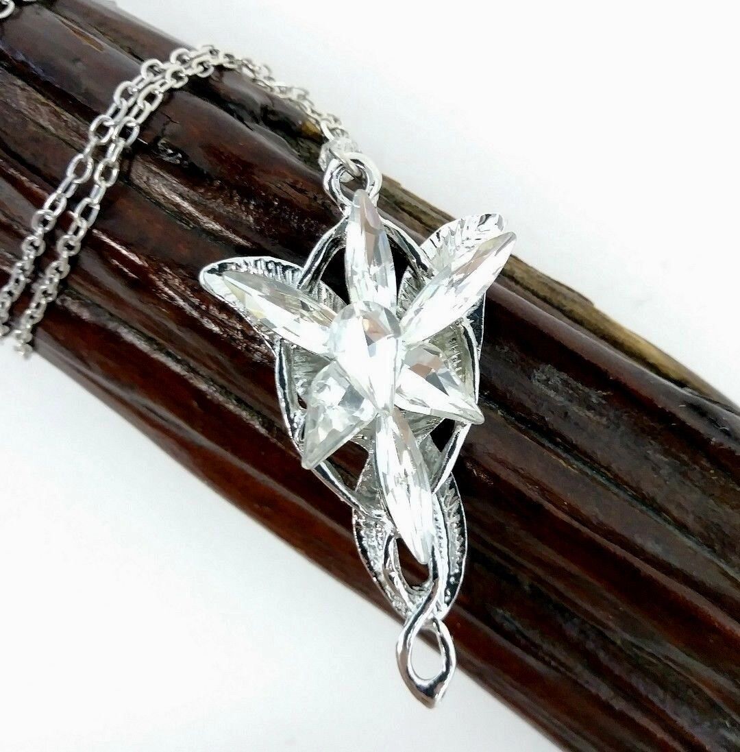 Lord of the Rings Elvish Arwen Evenstar Necklace Silver Tone C...