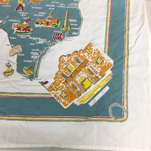 Souvenir TEXAS State Map Cotton Tablecloth Alamo US Navy Oil Cowboy