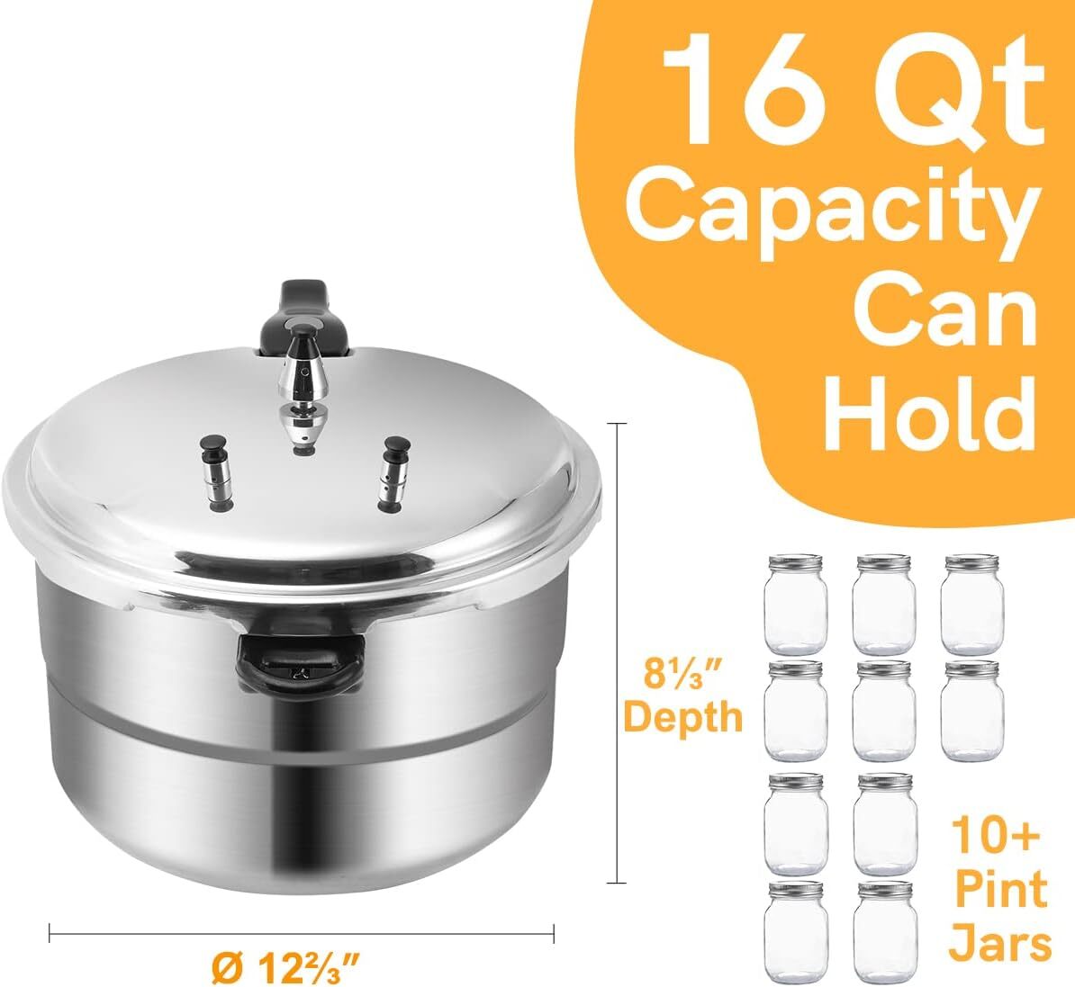 16 Quart Pressure Cooker w/Triple Valves & Auto Lock System, Steamer Rack