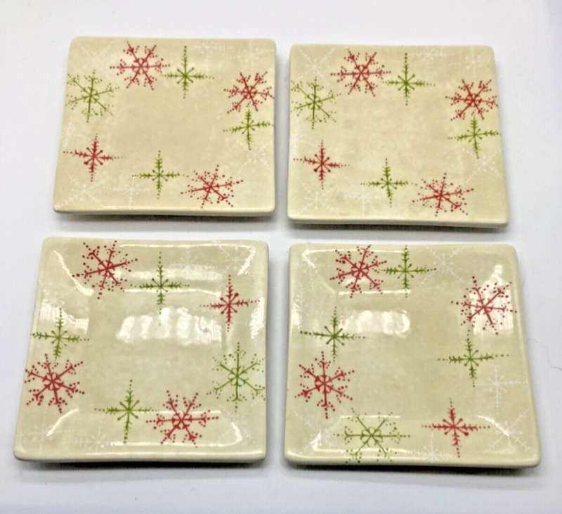 Lot of 4 Oneida Snowmates by Debbie Taylor Kerman Earthenware 5" Square Plates