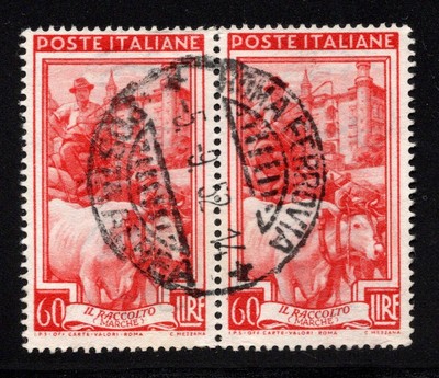 Italy 60 Lire Pair SON CDS 5.9.52 Roma Ferrovia Postmark Used #FZ1478