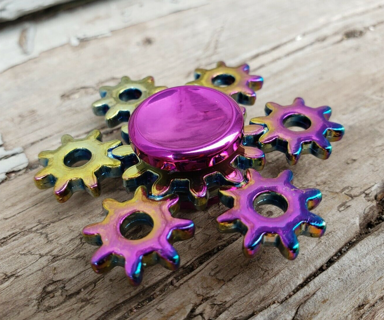 Rainbow Gear Metal Fidget Spinner Toy Boys Girls Kids Adults ADHD Focus