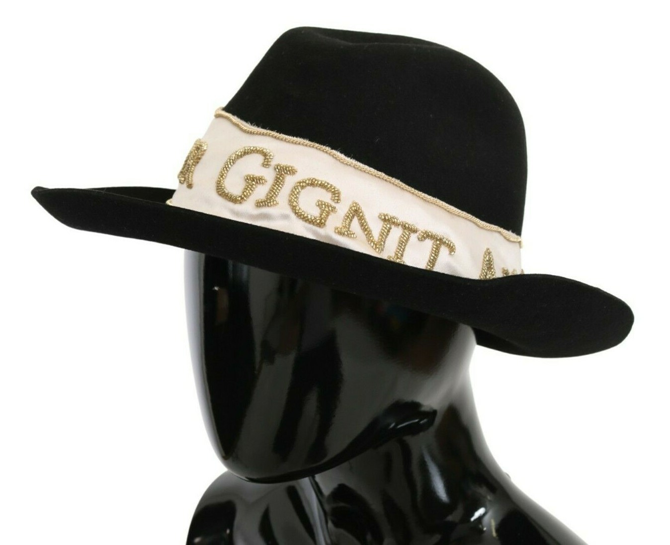 

DOLCE - GABBANA Шляпа Black Lapin Amor Gignit с широкими полями Fedora s. 56/ $1000, Черный