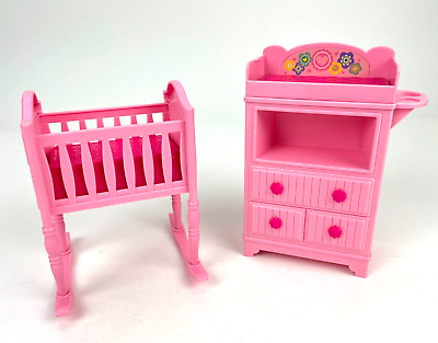 Pink crib with changing table deals