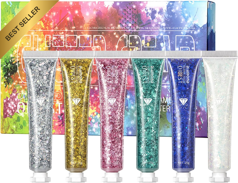 6 Colours Face and Body Glitter Gel - 6Pcs Holographic Mermaid Sequins, Shiny Fl