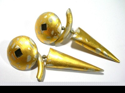 LARGE ARTISAN MIXED MEDIA 14K POSTS ARTISAN SIGNED STUDIO MODERNIST EARRINGS