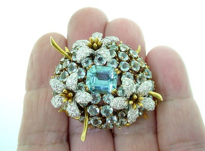 TIFFANY & CO   SCHLUMBERGER   AQUAMARINE & DIAMOND  BROOCH  , 18K  , PLATINUM