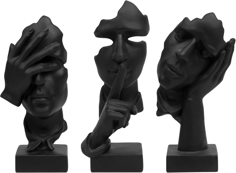 3 Pcs Thinker Statue, Silence Is Gold Abstract Art Figurine, No Hear No See No S