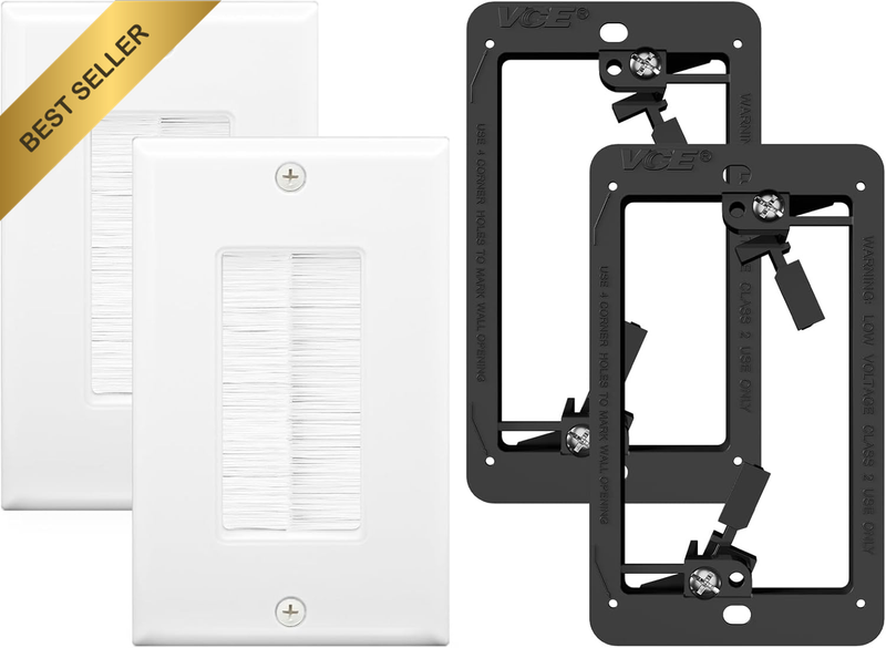 Brush Wall Plate with Mounting Bracket, Single Gang Wall Plate Cable Pass throug