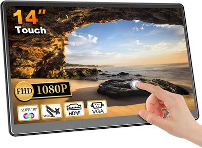  Touchscreen Portable Monitor 14 Inch 1080P FHD Portable Monitor w/USB/HDMI/VGA 