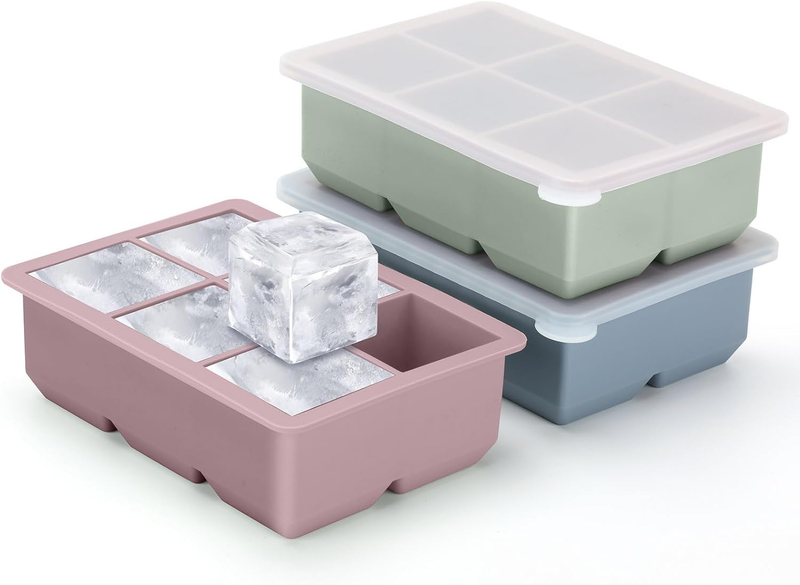 3 Pack Silicone Ice Cube Trays with Removable Lids, Large Size Flexible Ice Cube