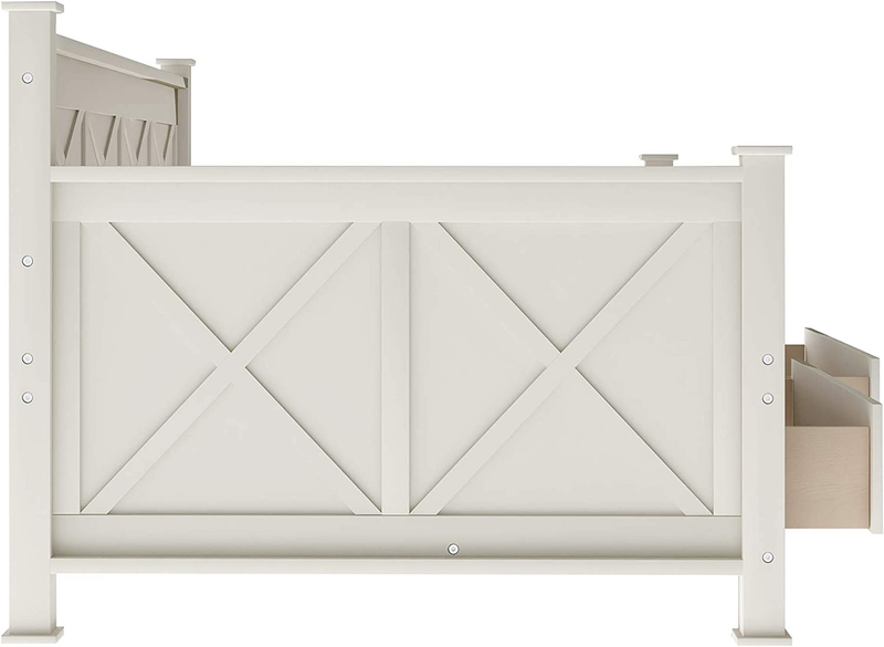 Twin Size Daybed with Storage Drawers, Wooden Daybed with X-Shaped Frame, Modern