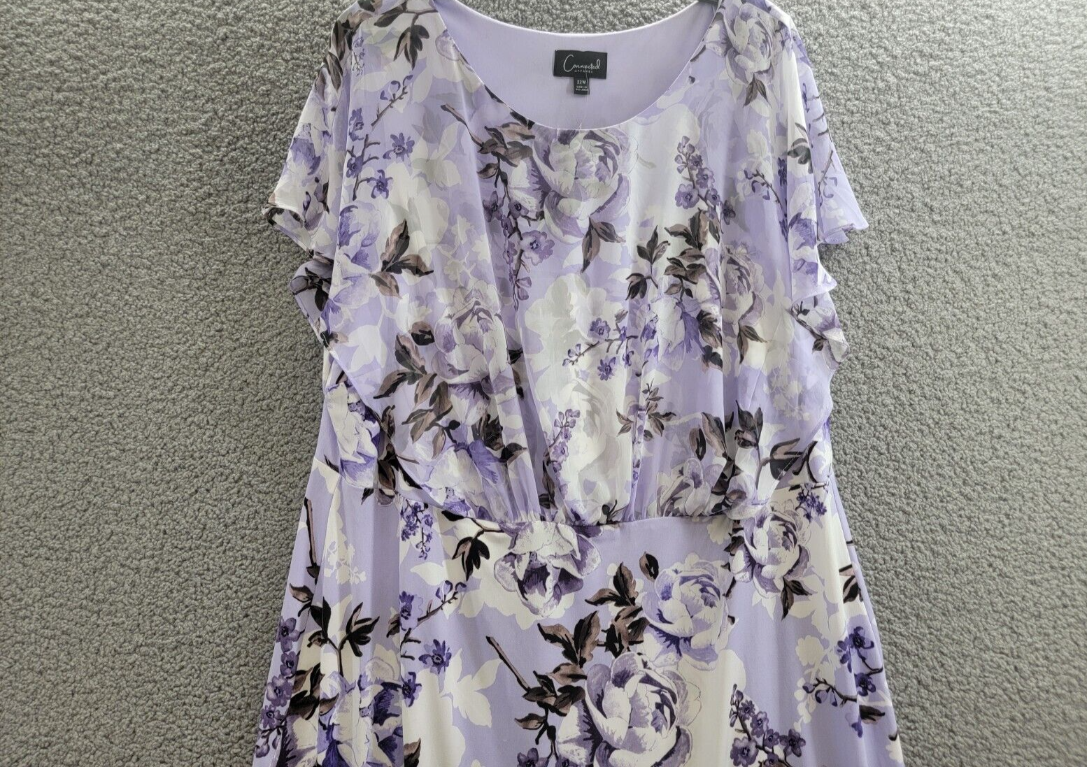 Connected Plus Size Floral-Print Overlay A-Line Dress Women's 22W Light Lavender - Picture 3 of 14