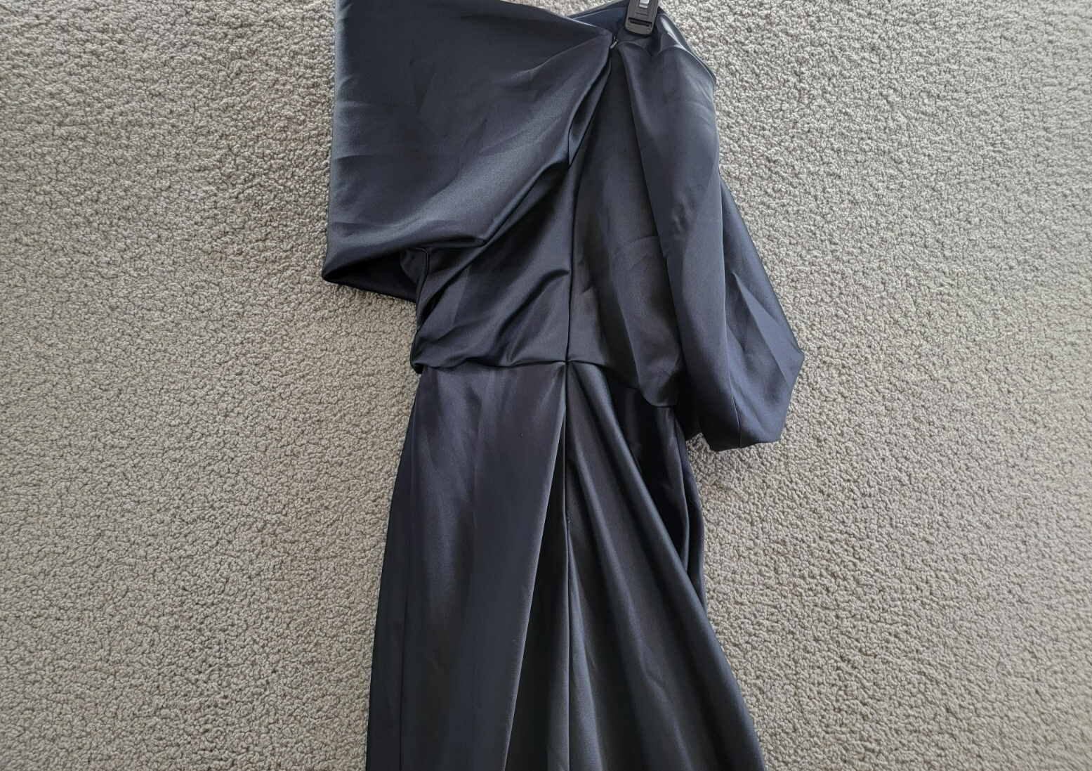 Amsale Off-Shoulder Draped Maxi Dress Women's 0 Navy Solid Back Zip Closure - Picture 11 of 15