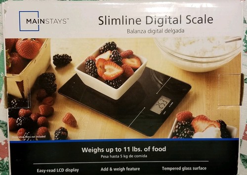 Mainstays Slimline LCD Digital Scale With Glass Surface, Weighs up to 11 Pounds