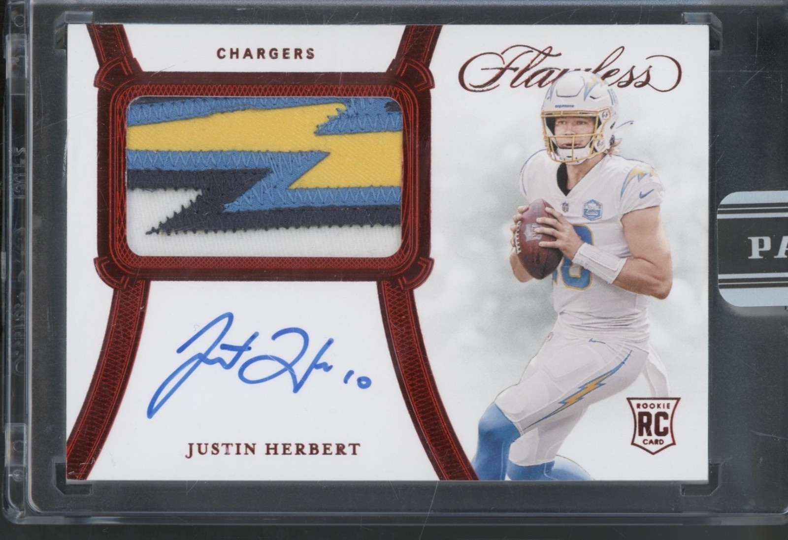 2020 Panini Flawless Black Box Ruby Justin Herbert 1/1 Patch Auto RC Rookie