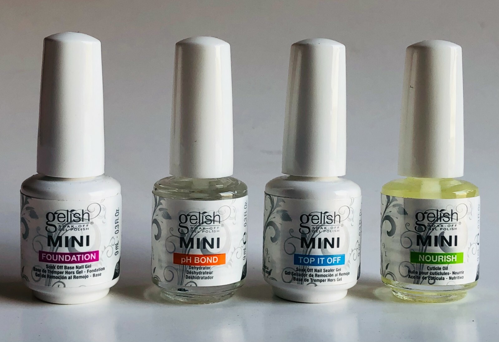 Gelish Mini Soak-Off Gel Nails Basics, Foundation Top It Off pH Bond Nourish,9mL