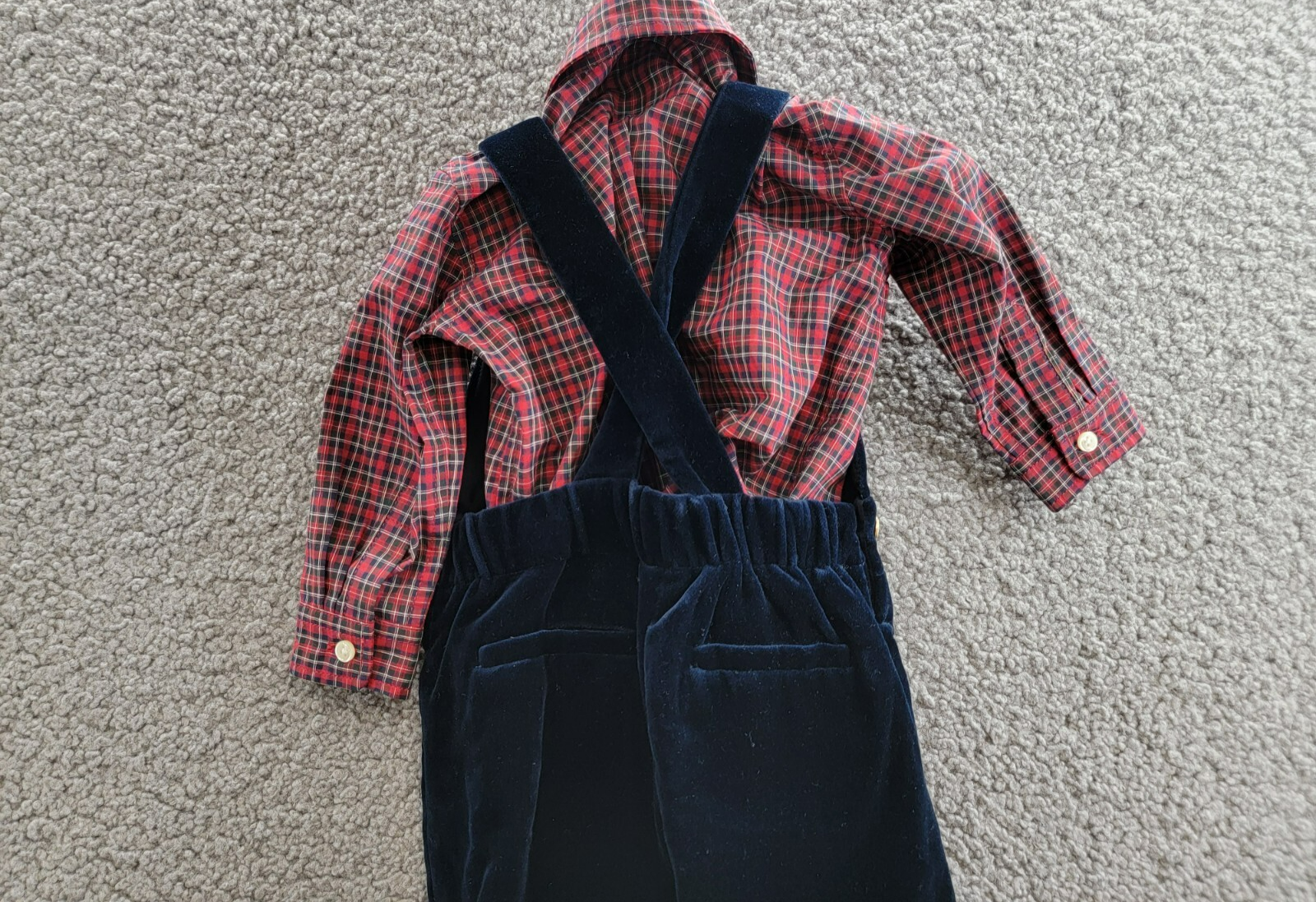Ralph Lauren Plaid Shirt & Velvet Overall Set Baby Boys' 6M Navy Multi Snap L/S - Picture 13 of 18