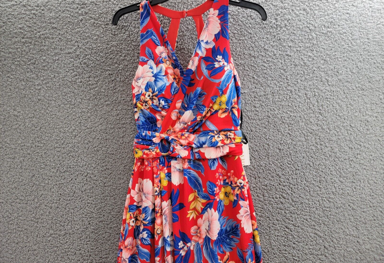Siena Floral Side-Ruched Sleeveless Midi Dress Women's 2 Red Multi Back Zipped - Picture 3 of 15