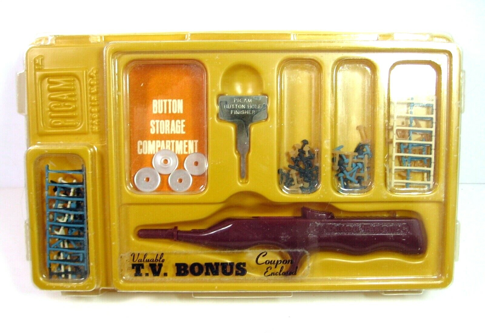 Vintage 1972 Picam Button Fastener As Advertised on TV Original Box Unused BONUS