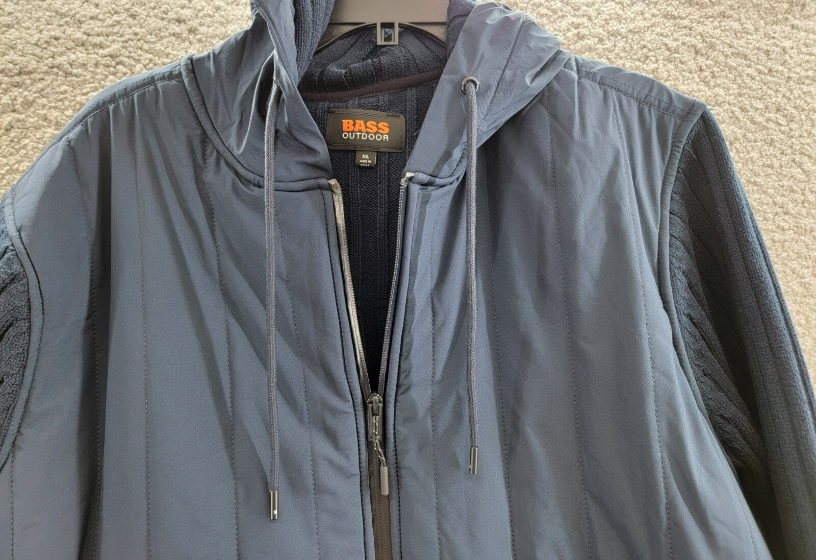 BASS OUTDOOR Mixed Media Zip-Front Hooded Sweater Jacket Men's XL Navy Blaze L/S - Picture 3 of 17