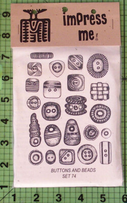JOEL & SHERRILL KAHN ''Impress Me'' PETROGLYPH Rubber Stamp Buttons & Beads Set 74