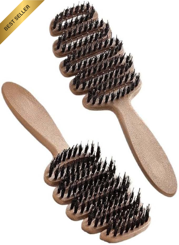 2 Pack Boar Bristle Hair Brush for Thick Curly and Thin Hair, Ventilated Scalp M
