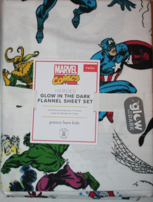 Pottery Barn Kids Marvel Comics Glow in the Dark Flannel Sheet Set Twin 3 Pieces