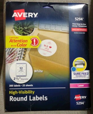 Avery High-Visibility Round Permanent ID Labels Laser 2 1/2 dia White 300/Pack