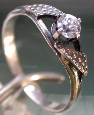 Vintage USSR Ring Silver 875 With Stone Cubic Zirconia Engraved Women's Jewelry