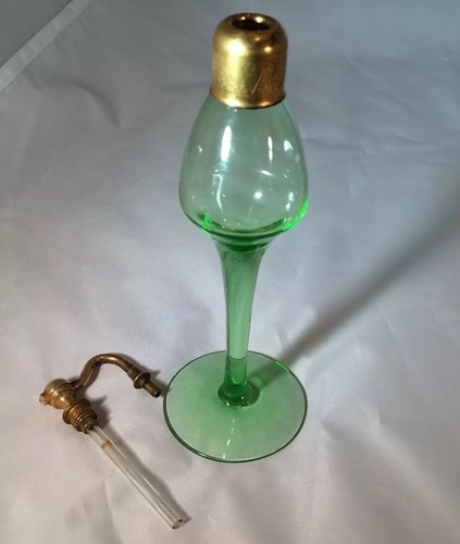 Volupte Aristo Or Devilbiss Antique Perfume Bottle Atomizer Vaseline Glass Green