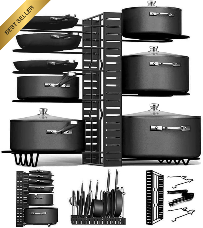 Pot Pan Organiser Rack for Cabinet, Pot Lid Organizer Pan Holder Rack with 3 DIY