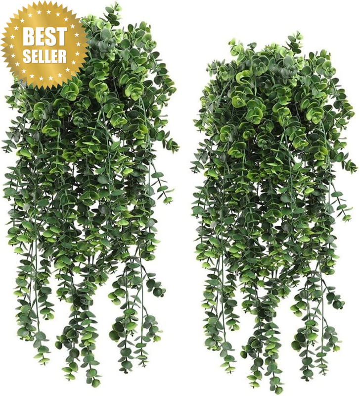 7005 2Pcs Fake Hanging Eucalyptus Plant,Faux Eucalyptus Leafs Greenery Vine Plan
