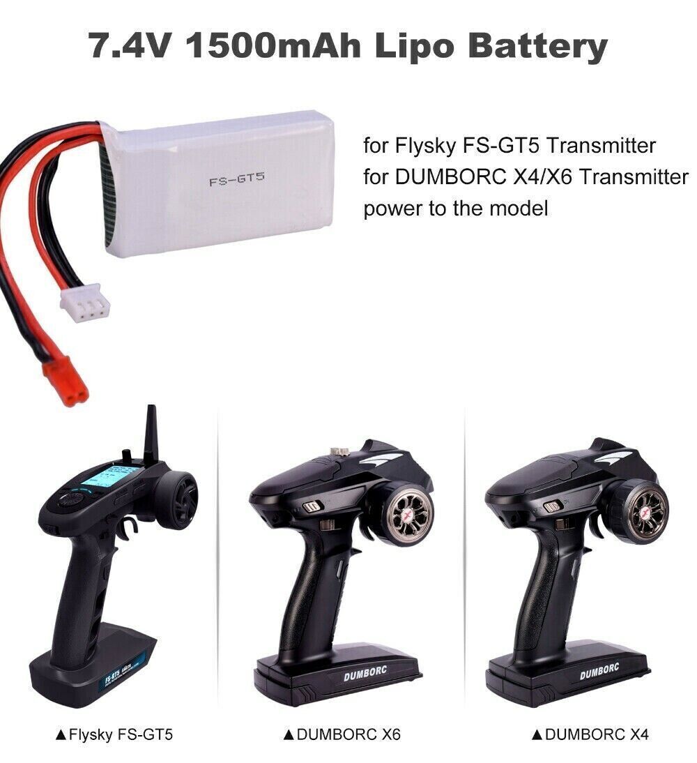 7.4V 1500mAh lipo Battery for Flysky FS-GT5 and DumboRC X4 X6 Transmitter