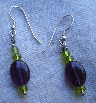 Handmade Glass & Silver Bead Jewelry Set,Necklace,Bracelet,Earrings -blue,purple