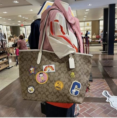 Coach X Peanuts City Tote In Signature Canvas Leather With