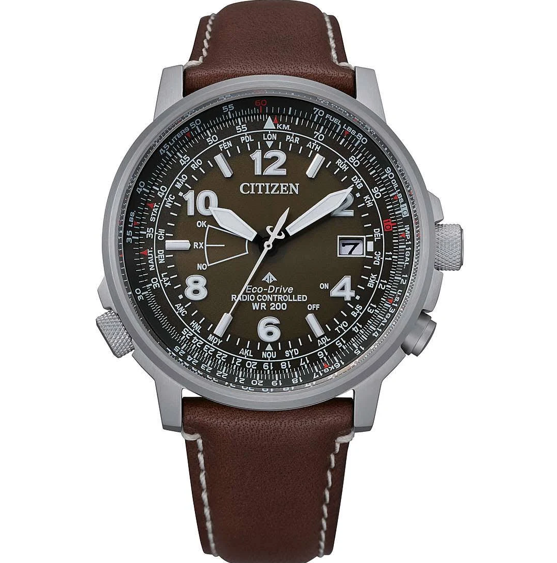 Pre-owned Citizen Promaster Eco-drive Air Skyhawk Sapphire Cb0240-29x Leather Strap Watch