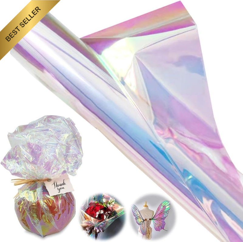 50Ft Iridescent Cellophane Wrap Roll, Rainbow Cellophane Roll for Gift Baskets F