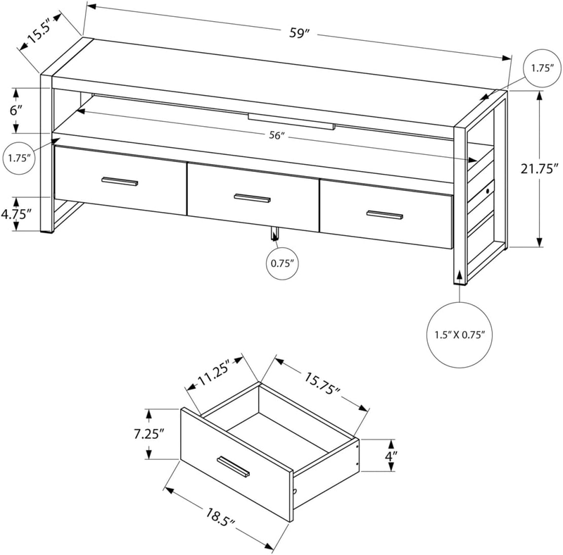 TV Stand-Console with 3 Drawers and Shelves-Industrial Modern Style Entertainmen