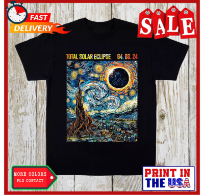 Total Solar Eclipse 2024 Starry Night Painting Van Gogh Unisex T-Shirt