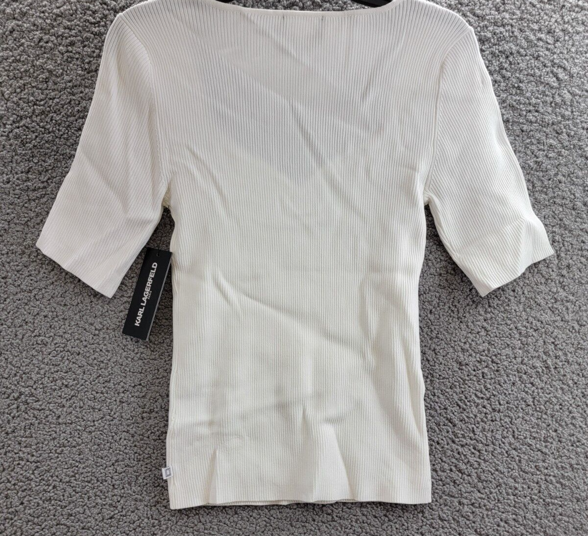 KARL LAGERFELD PARIS Sweetheart-Neck Sweater Women's S Soft White Short Sleeve - Picture 10 of 16