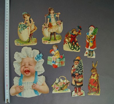 Konvolut uralte Oblaten aus geprägtem Papier - Glanzbilder,  ~ 1920 (# 10854)